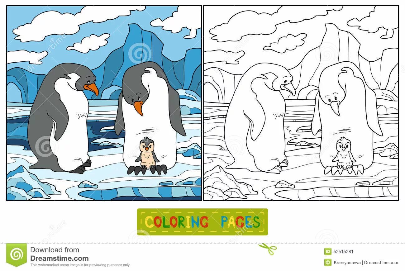 Sparkling penguin on an ice floe coloring page for kids