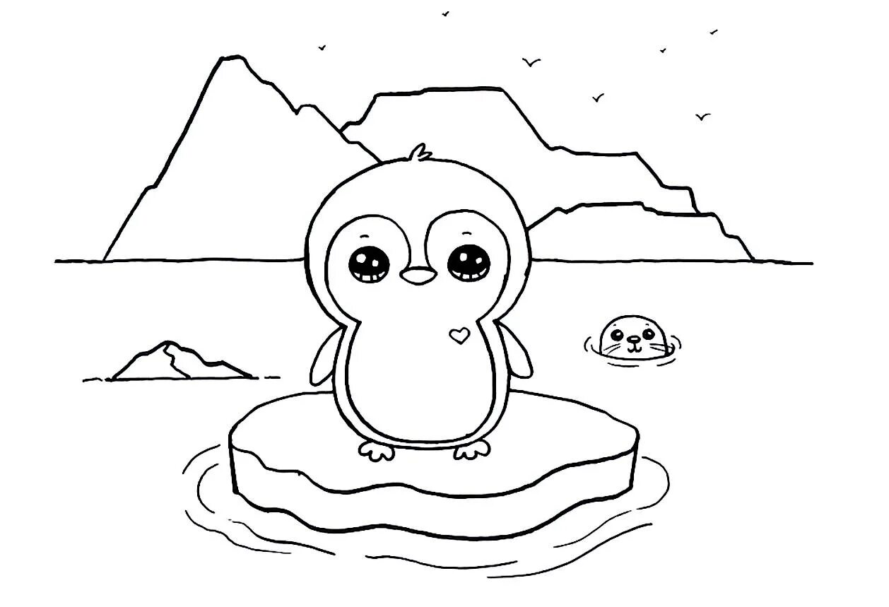 Coloring page glamor penguin on an ice floe for children