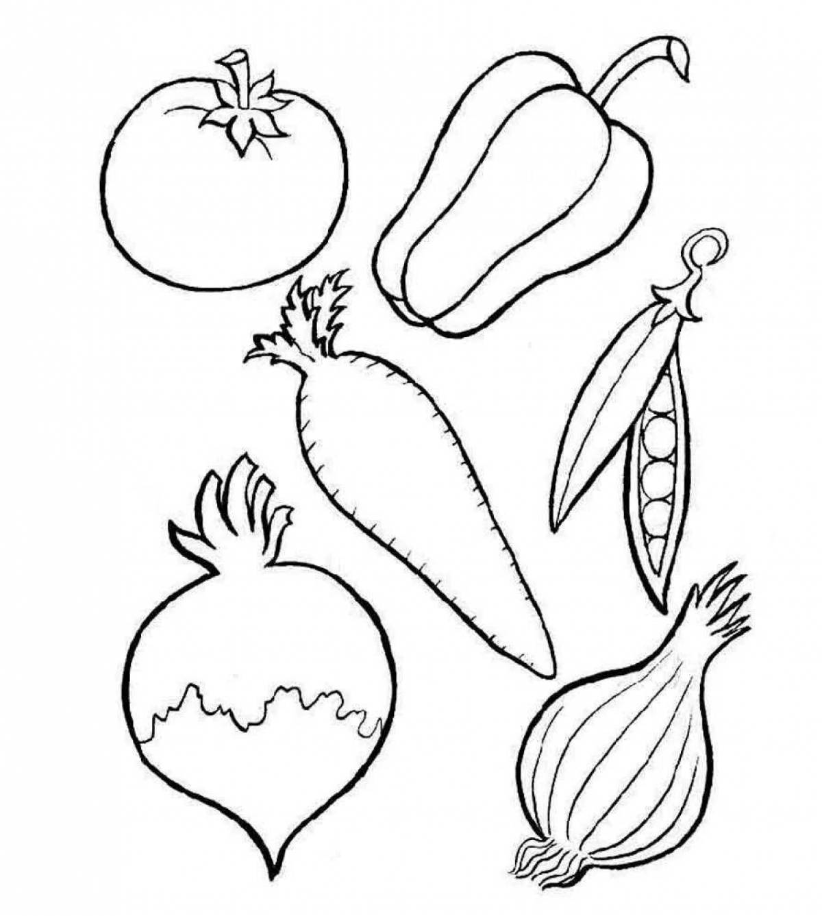 Coloring book grand fruits and vegetables for kids
