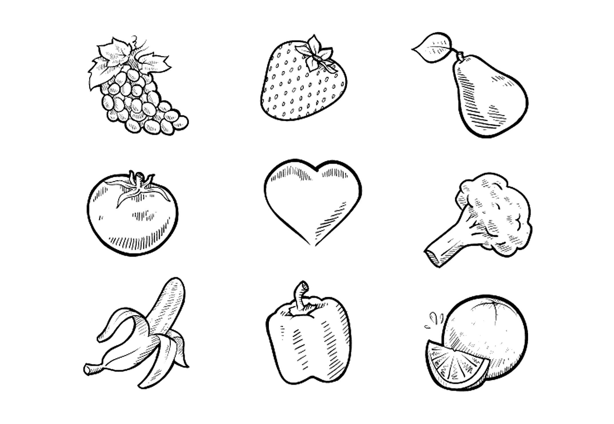 Wonderful fruits and vegetables coloring pages for kids