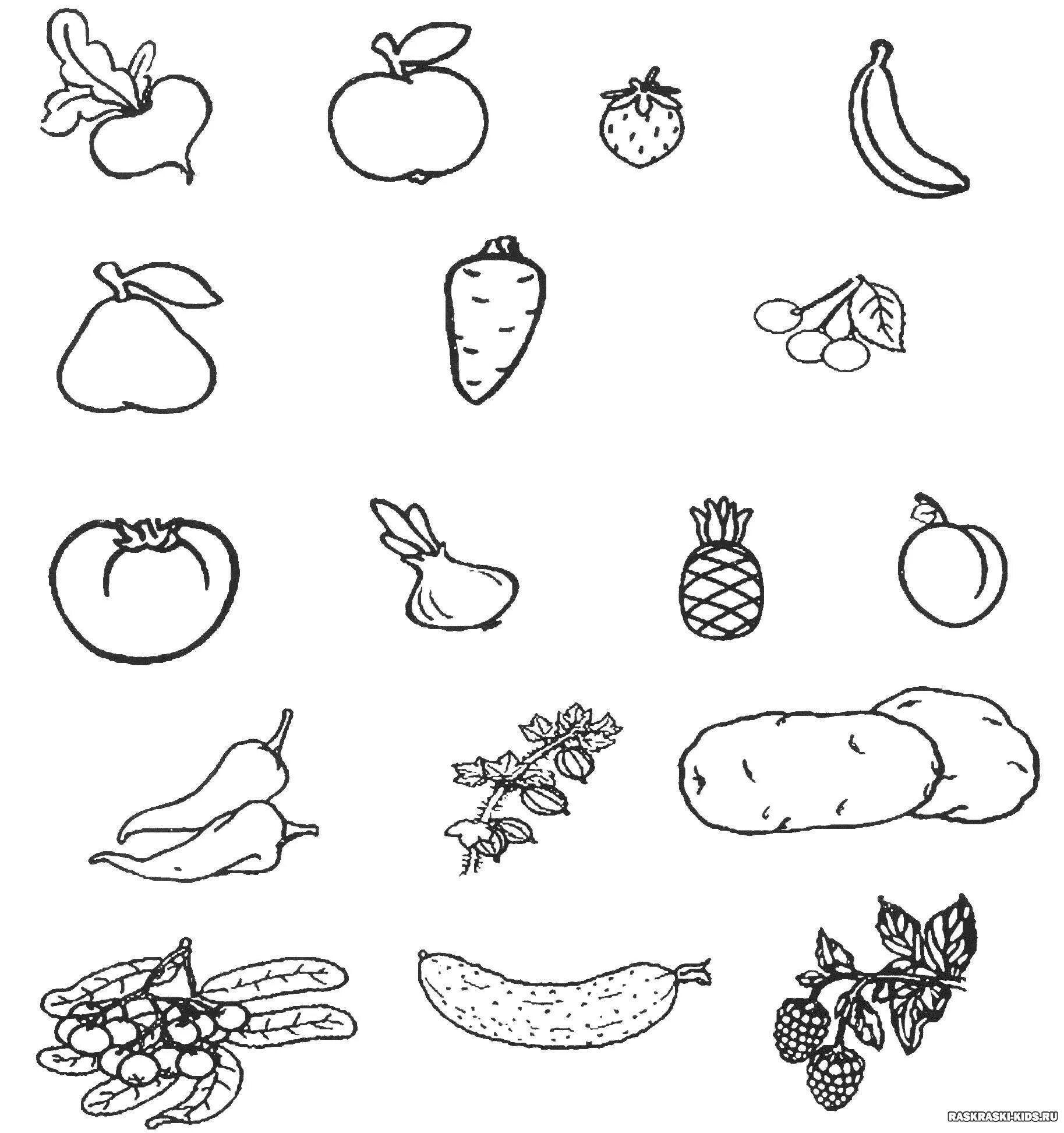 Outstanding fruits and vegetables coloring pages for kids