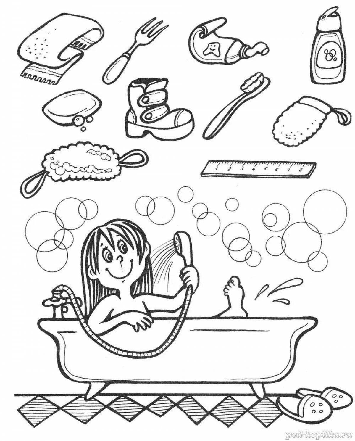 Colored hygiene items coloring book