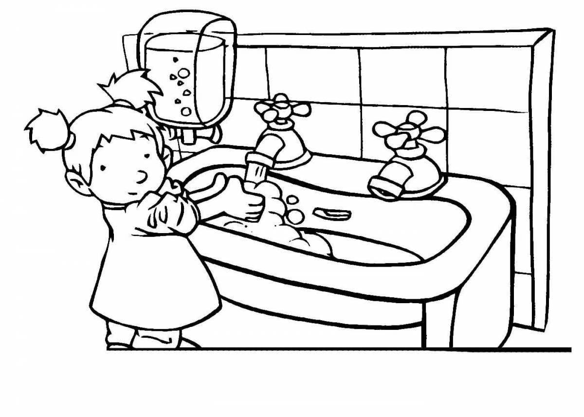Coloring book glowing hygiene items