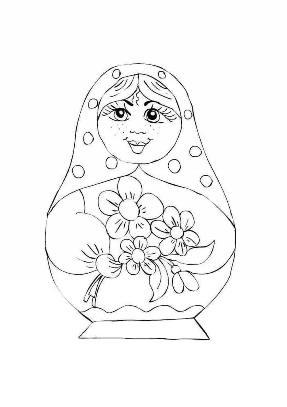 Colorful matryoshka coloring book for kids