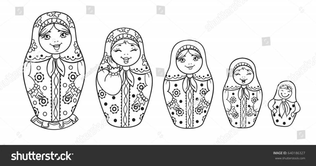 Coloring book sparkling matryoshka for the little ones