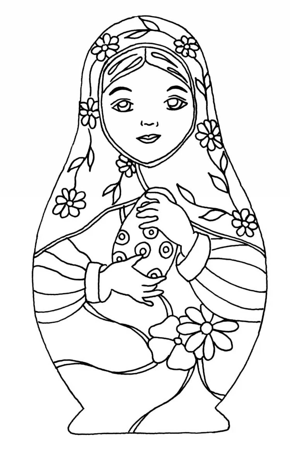 Cute matryoshka coloring for youth