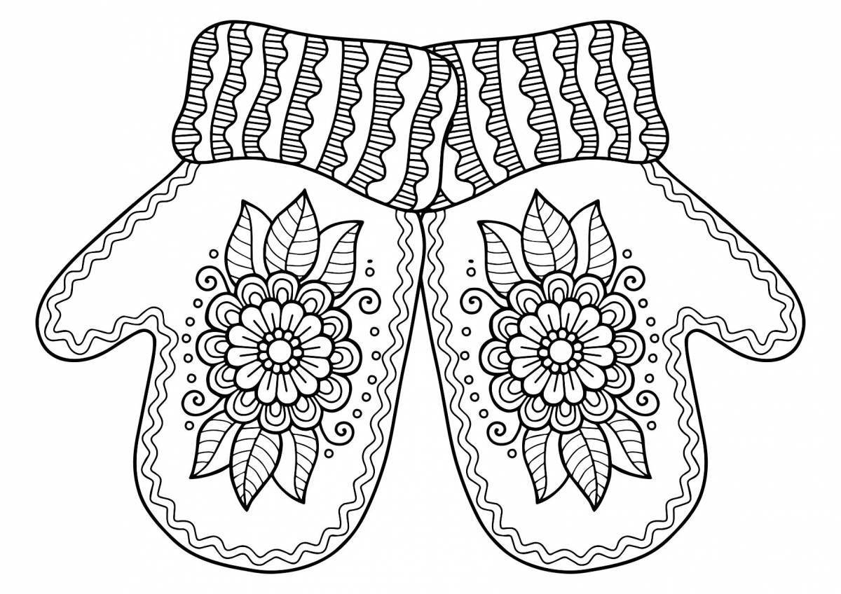 Coloring page adorable mittens for children 5-6 years old