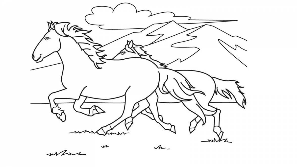Playful horse coloring book for children 6-7 years old