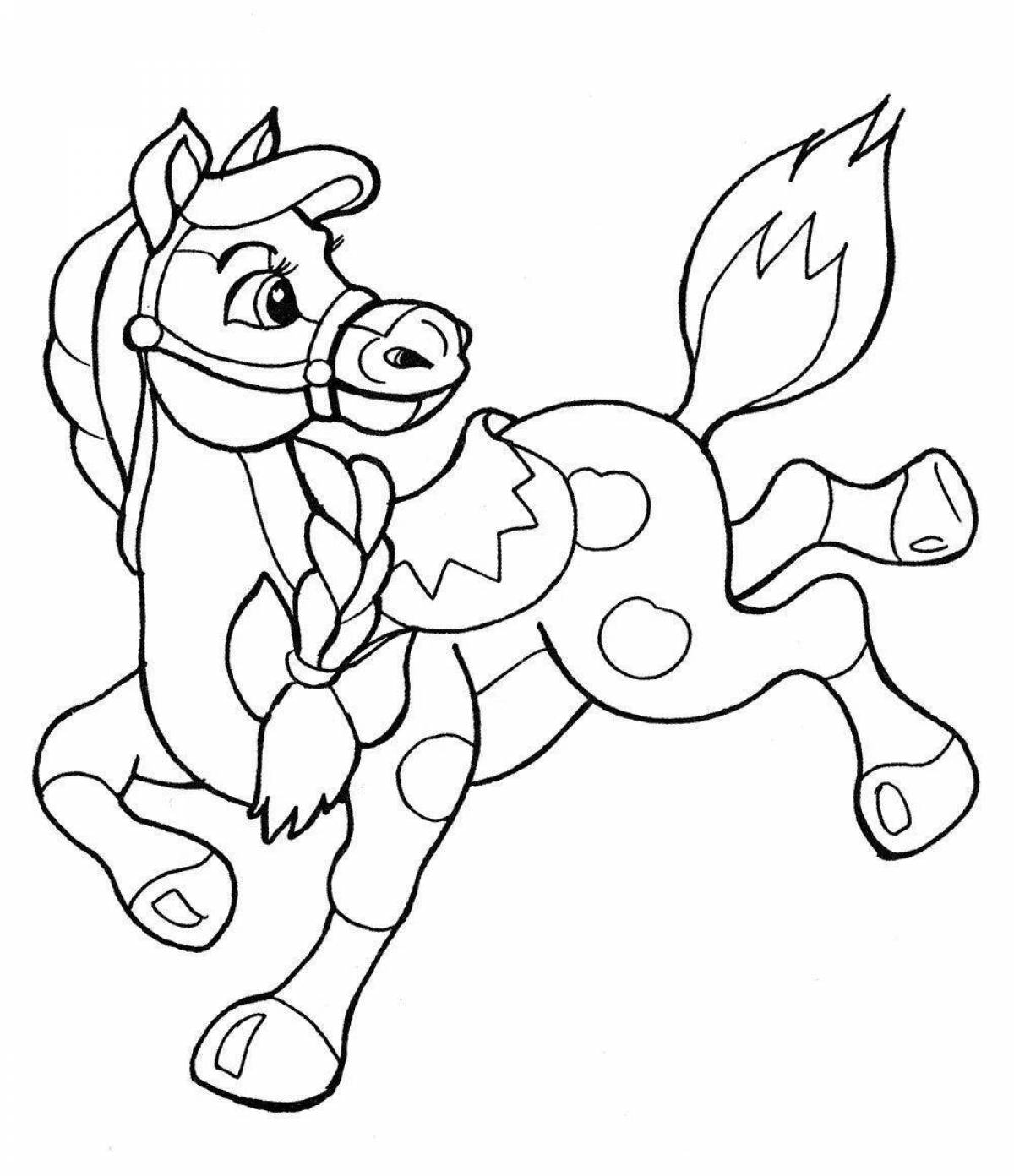 Exquisite coloring horse for children 6-7 years old
