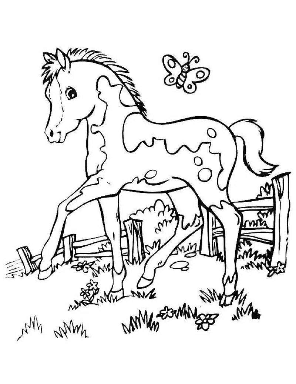 Violent coloring horse for children 6-7 years old