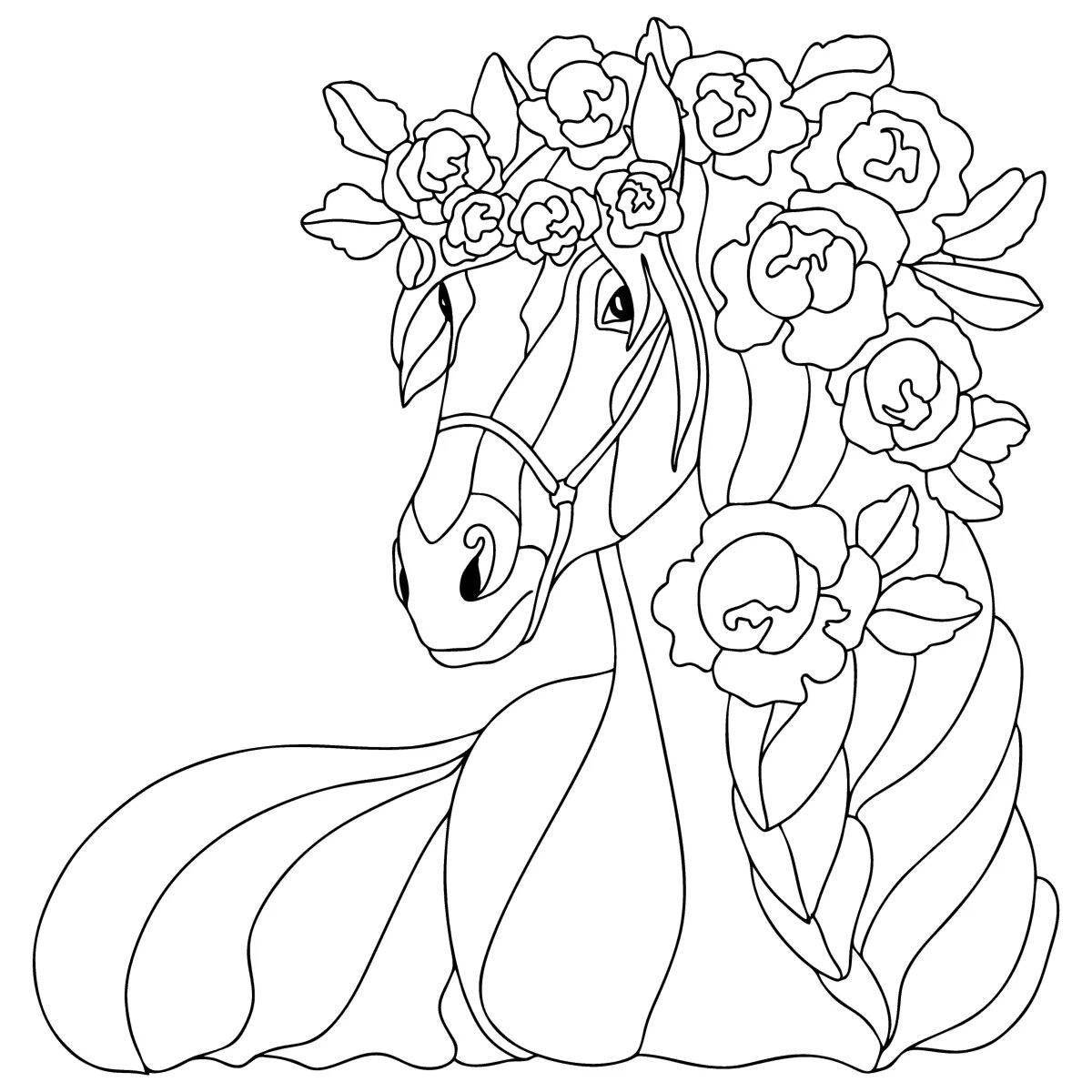 Charming horse coloring book for children 6-7 years old