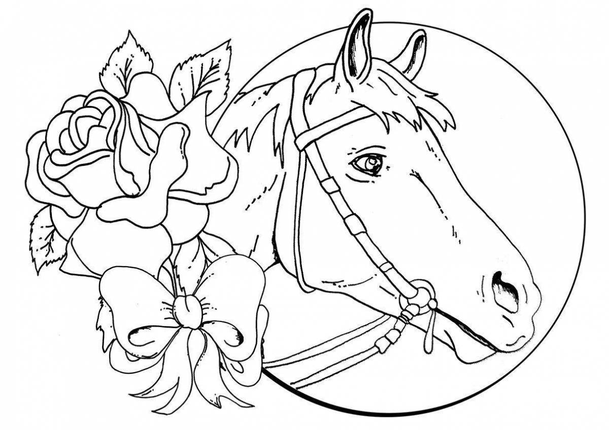 Large horse coloring book for children 6-7 years old