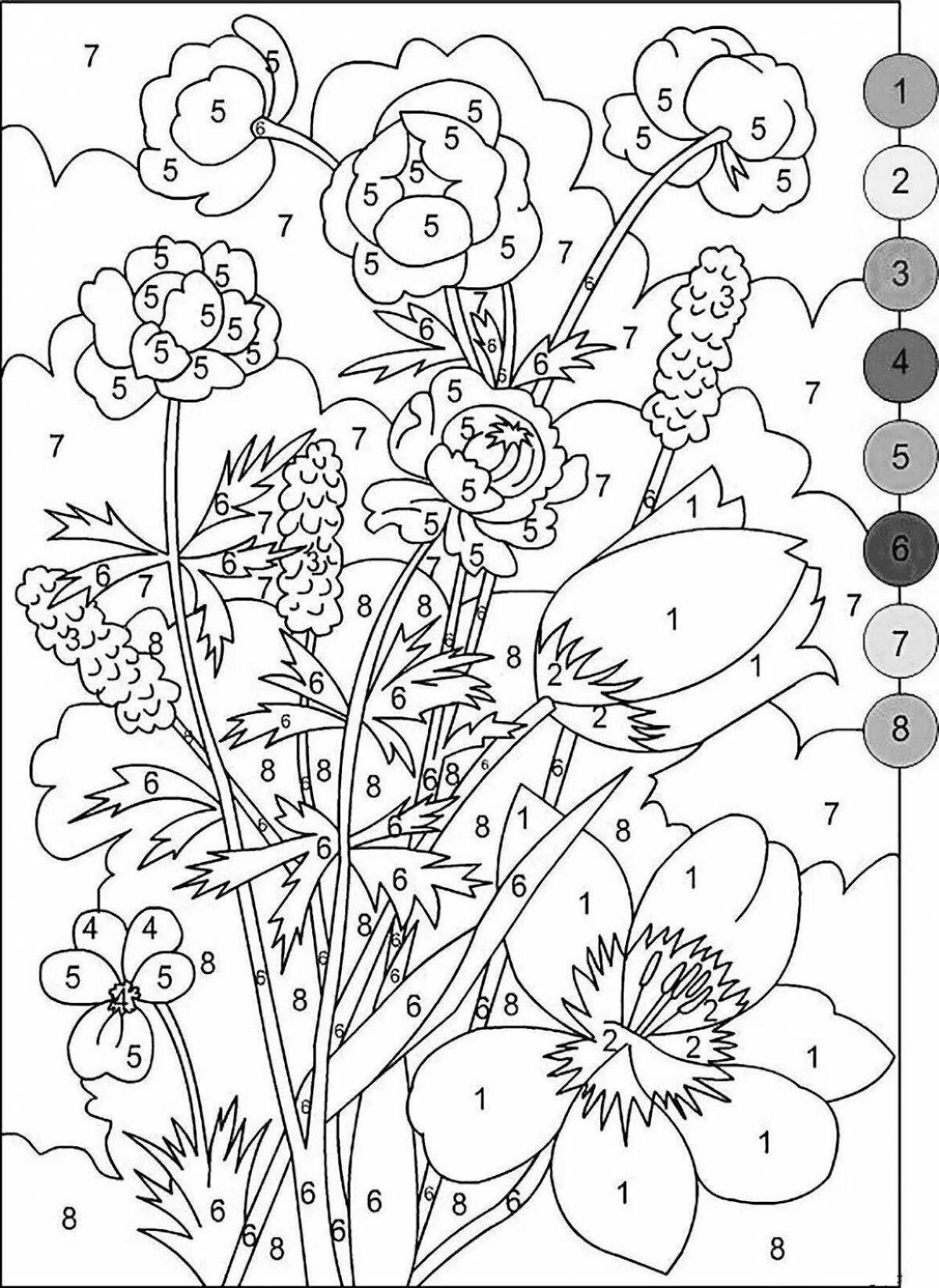 Playful coloring flowers for children 7 years old