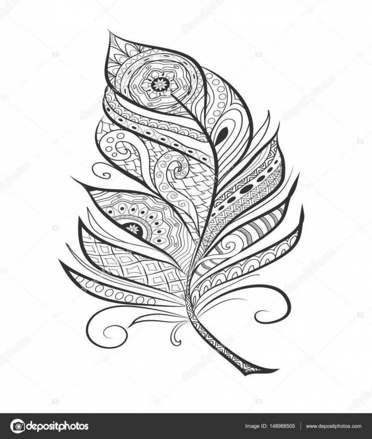 Photo Coloring book for children with colorful firebird feathers