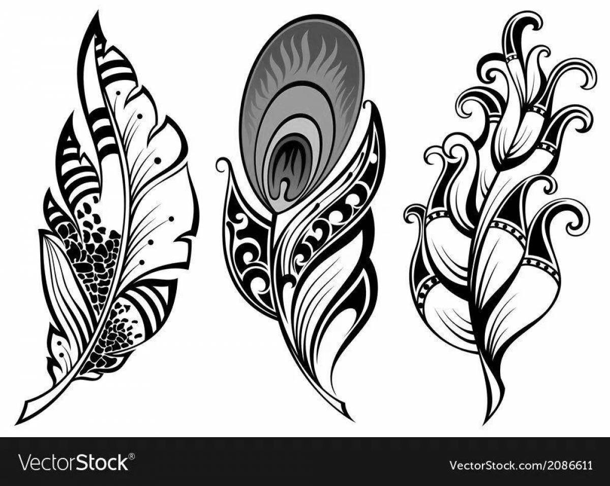 Photo Coloring book mystical fiery bird feathers for kids