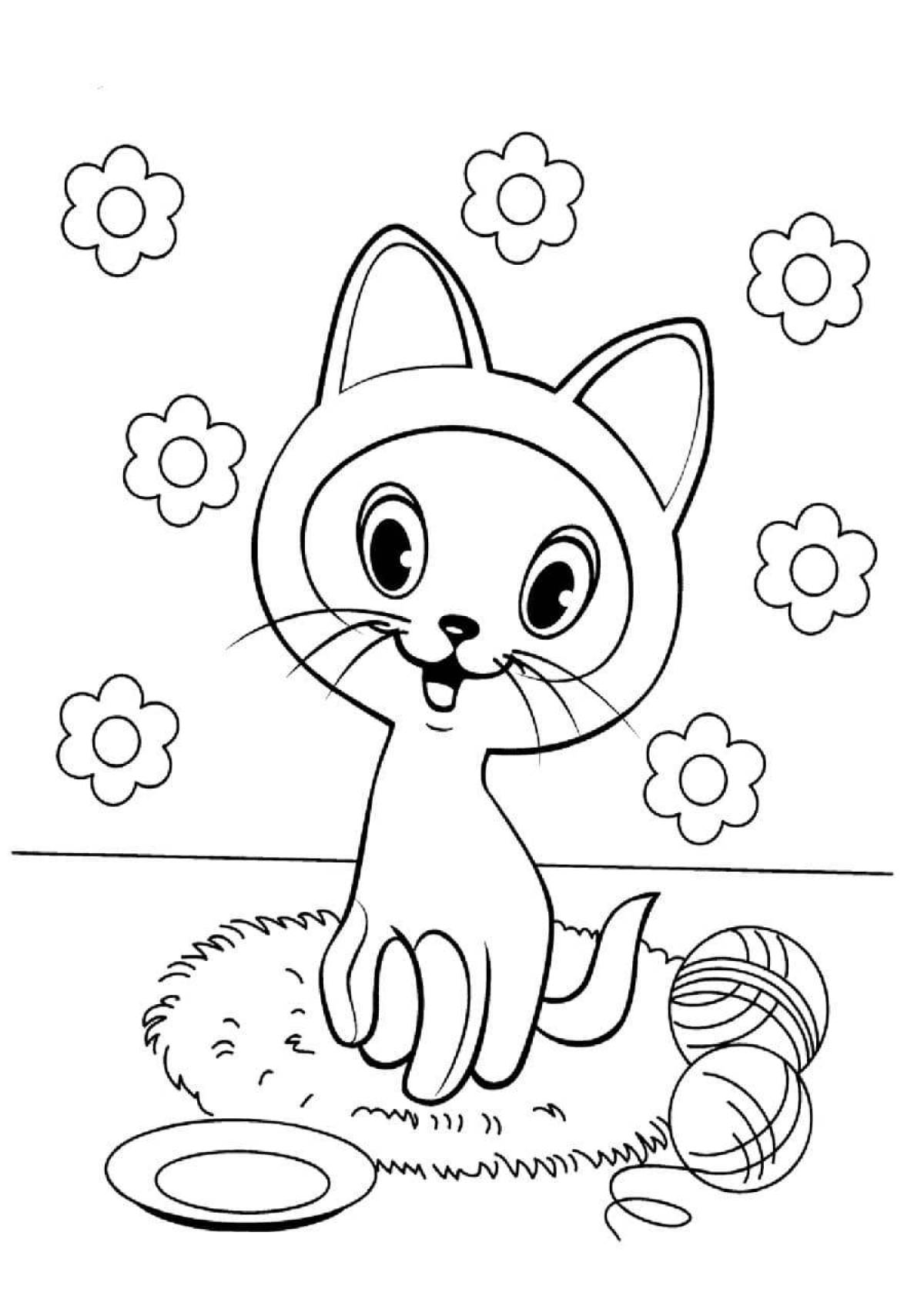 Naughty coloring cat for children 2-3 years old