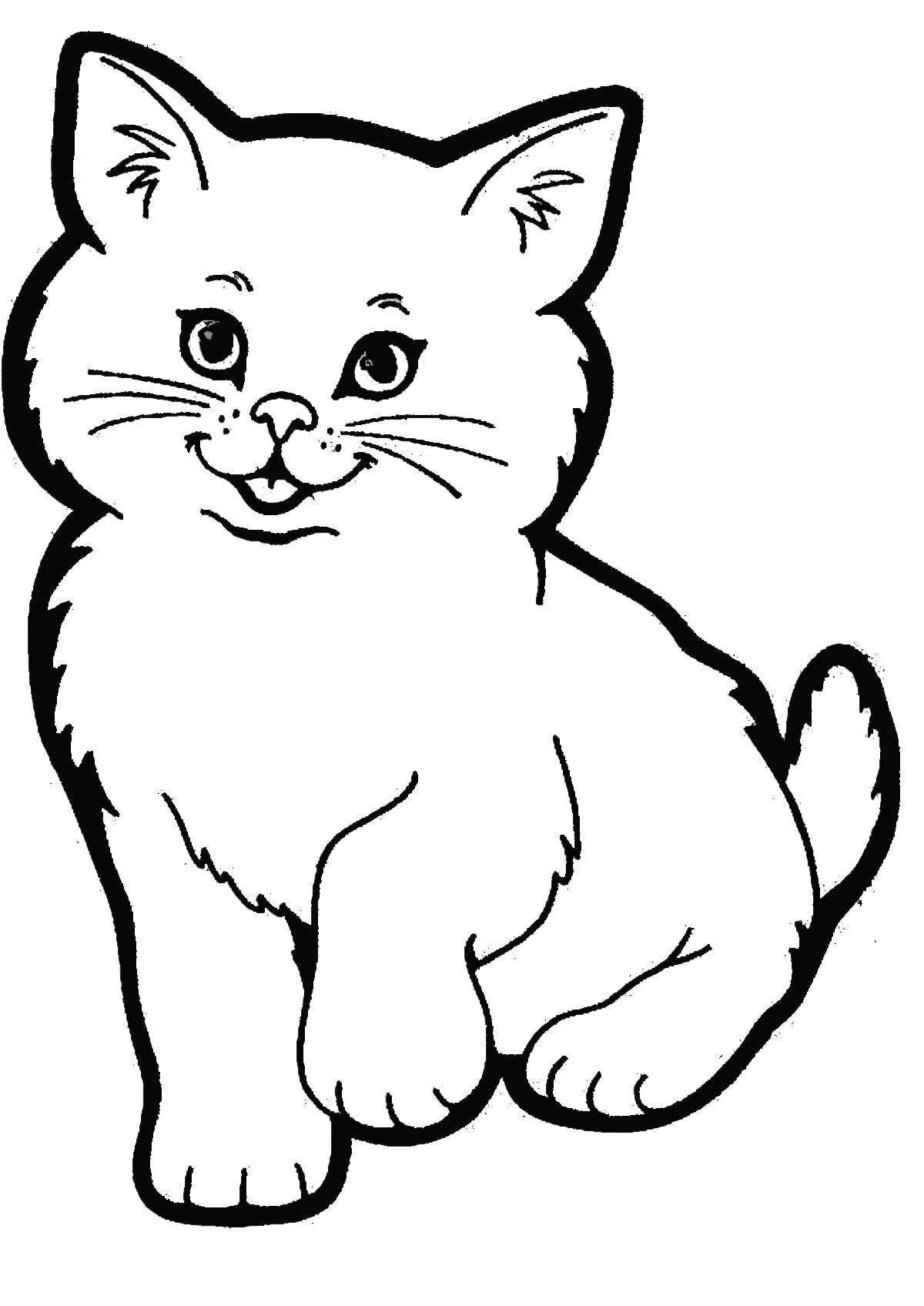 Симпатичная раскраска кошка для детей 2-3 лет