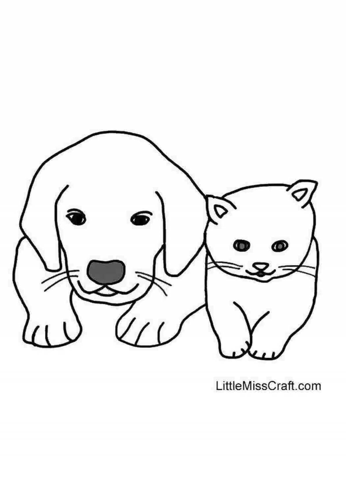 Причудливая раскраска кошки и собаки для детей