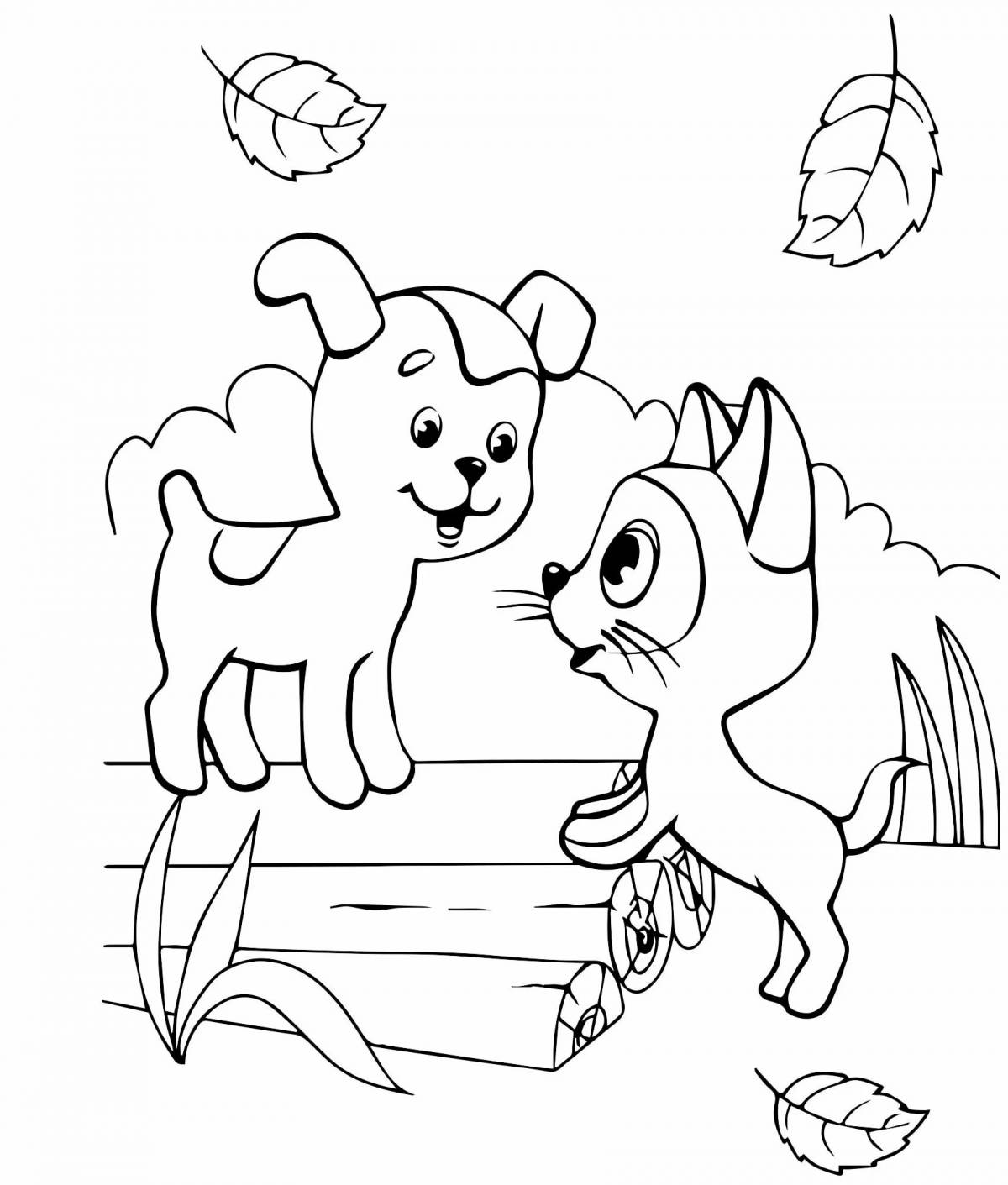 Exotic cat and dog coloring pages for kids