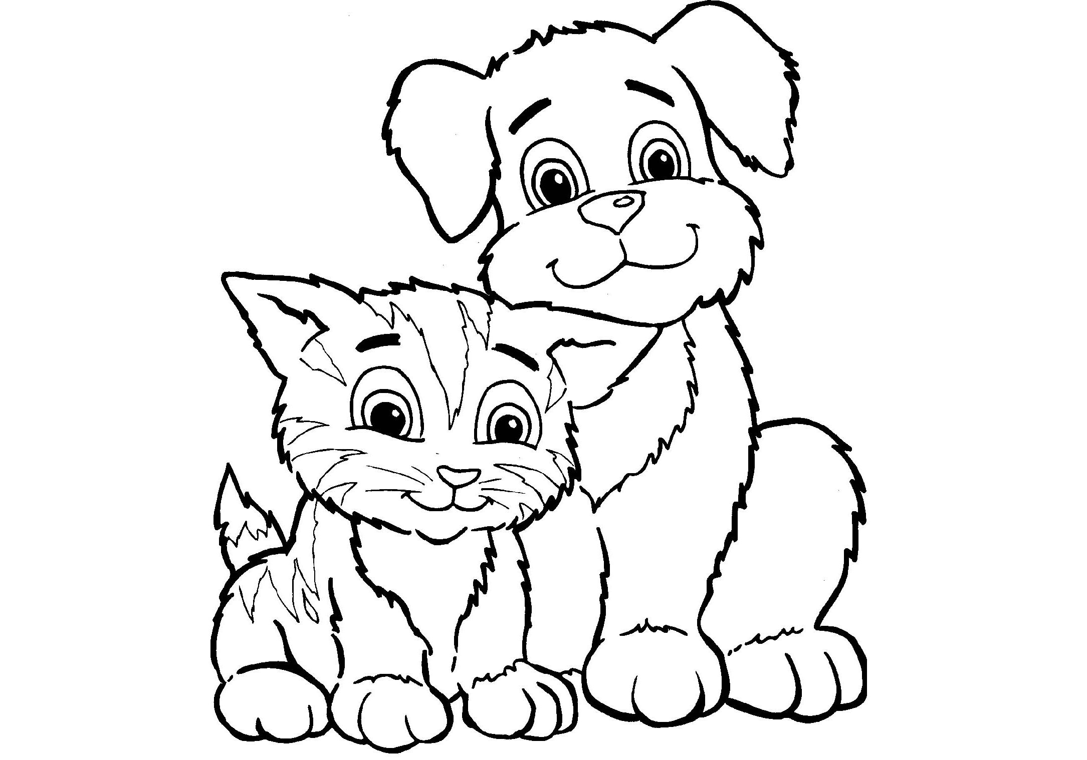Cute cat and dog coloring pages for kids