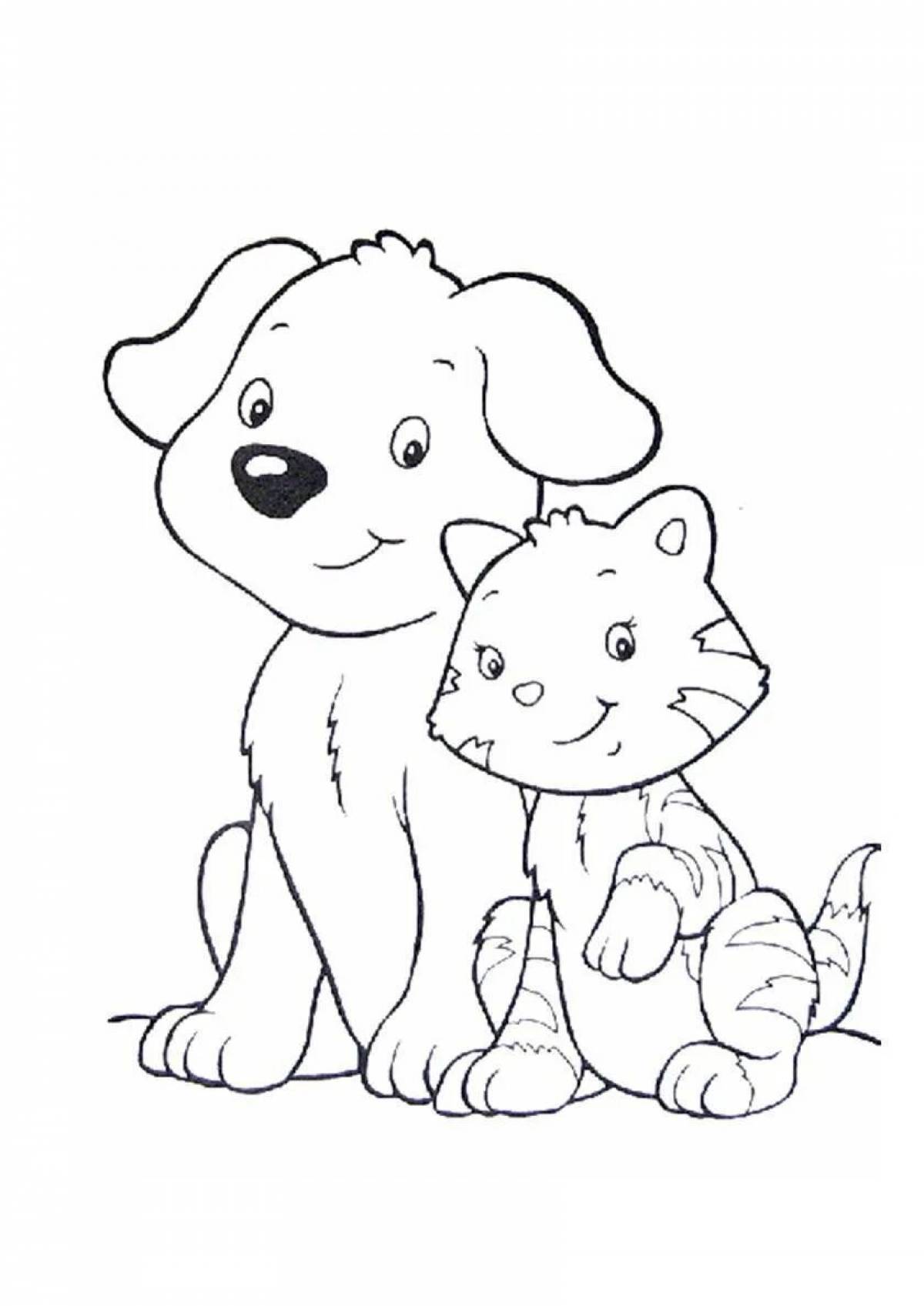 Раскраска кошки и собаки для детей