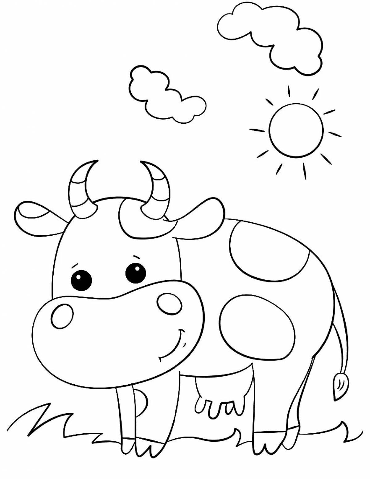Забавная раскраска корова для малышей 2 3 лет