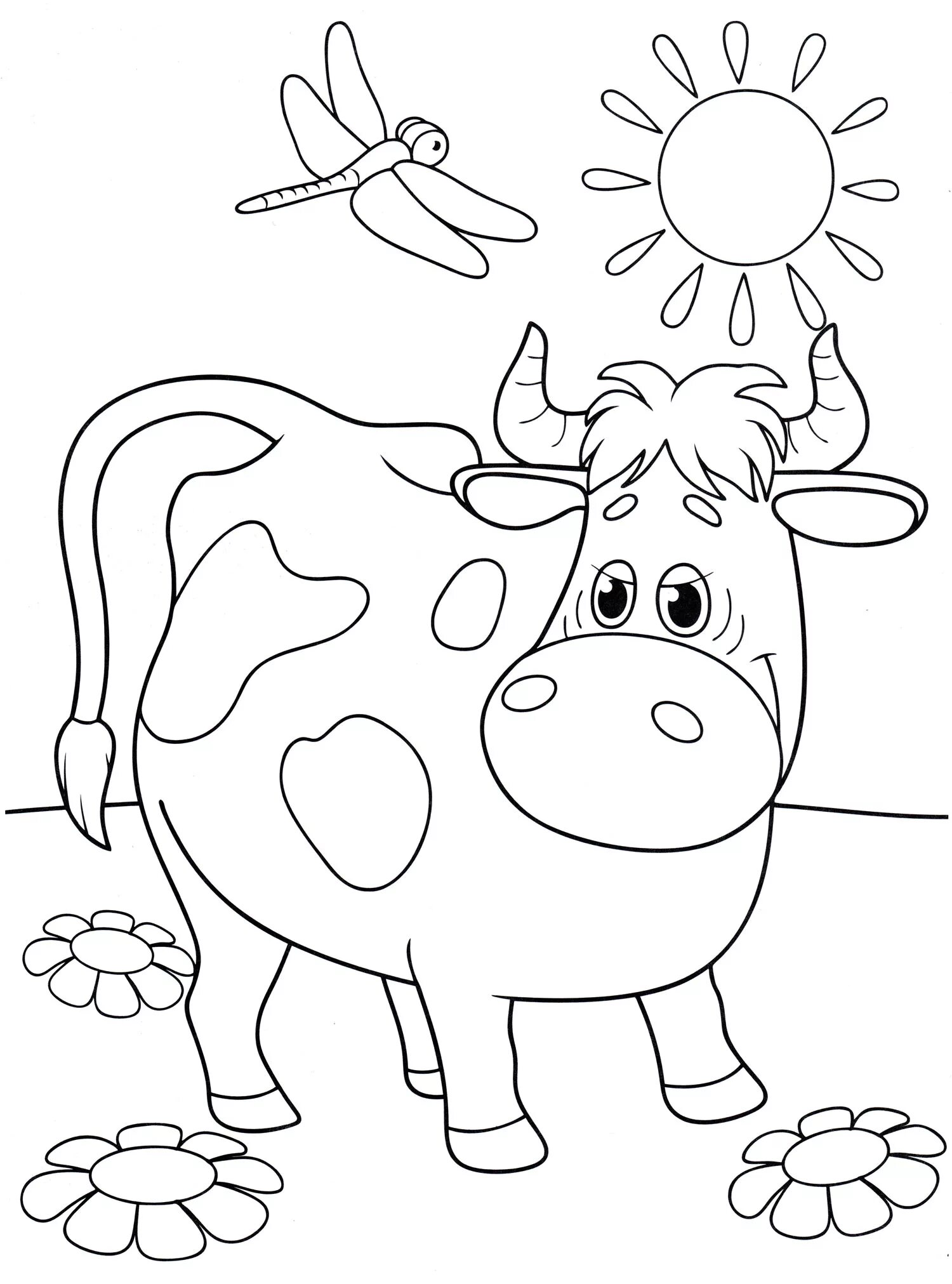 Юмористическая раскраска корова для малышей 2 3 лет