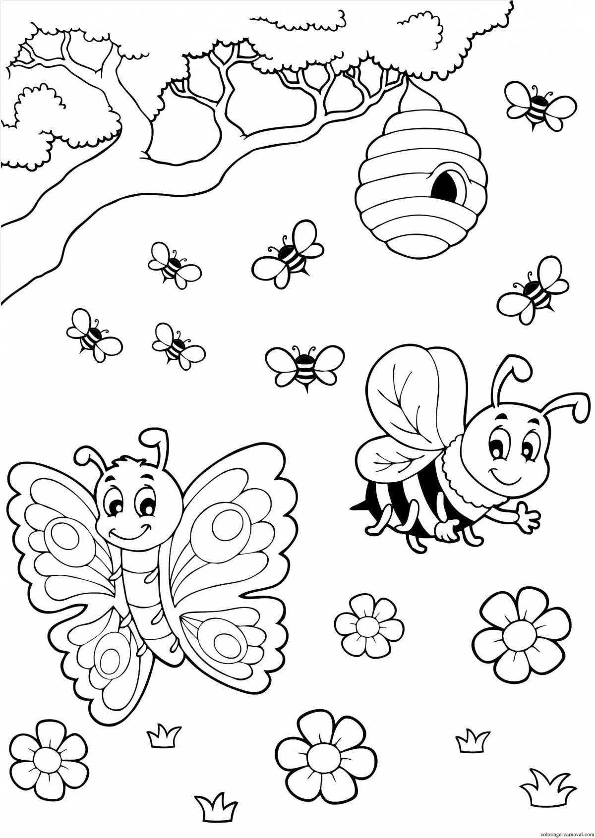 Раскраска с милыми насекомыми для детей 6-7 лет
