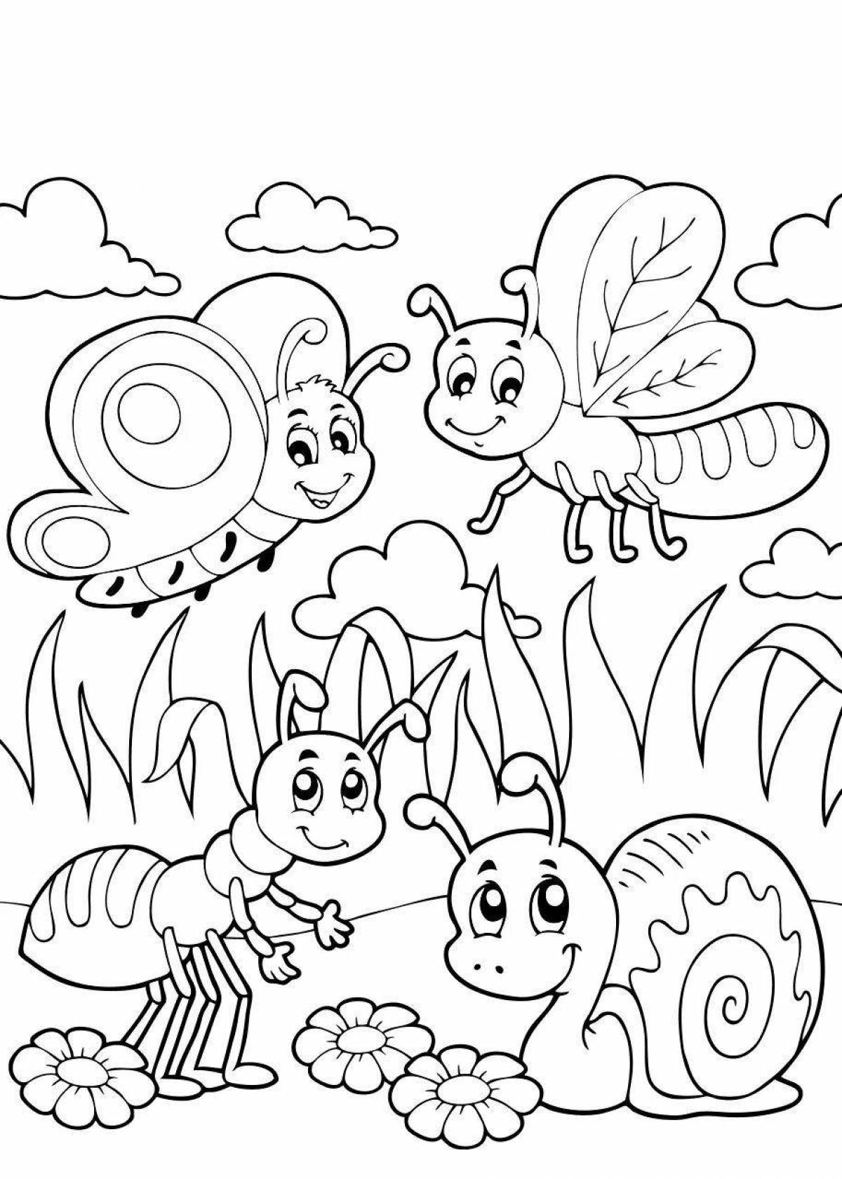 Cute insect coloring book for 6-7 year olds