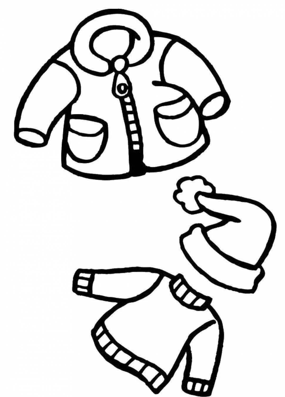 Colorful winter clothes coloring page for 6-7 year olds