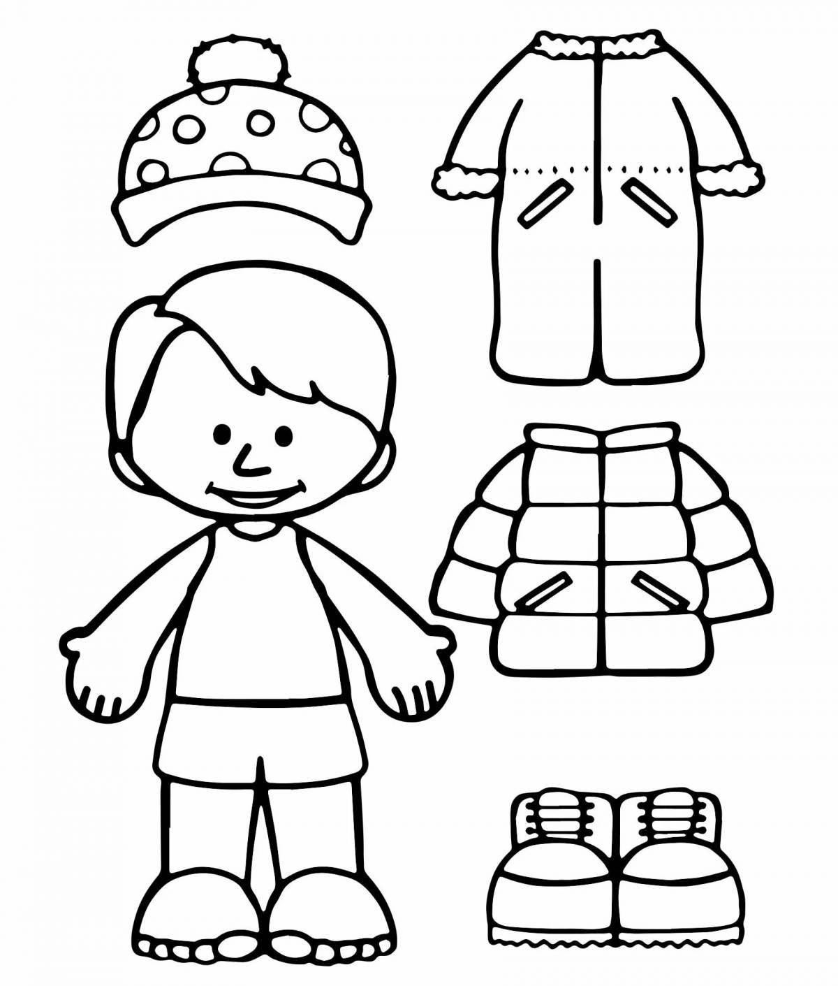 Live coloring of winter clothes for children 6-7 years old