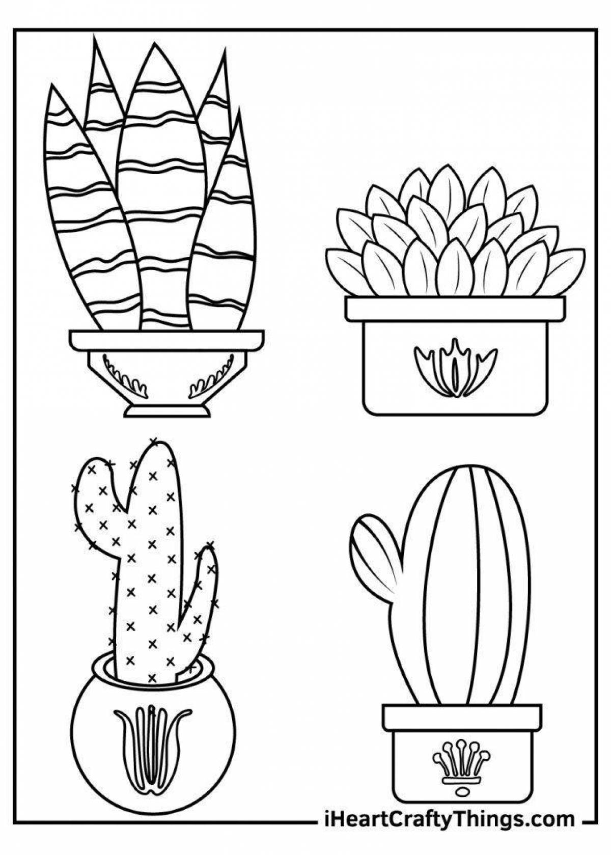 Playful houseplants coloring page for 6-7 year olds
