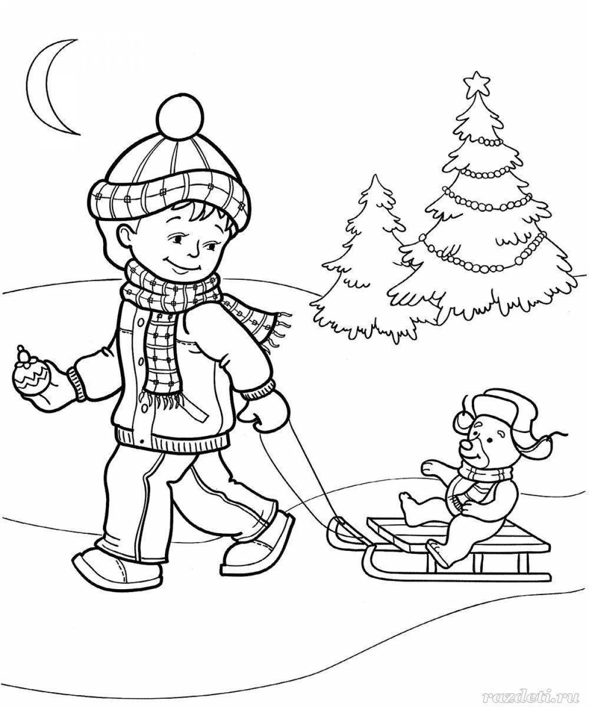 Adorable Kindergarten Winter Fun Coloring Page