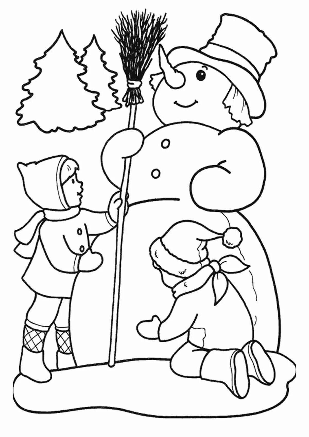 Fun coloring book winter fun for kids in kindergarten