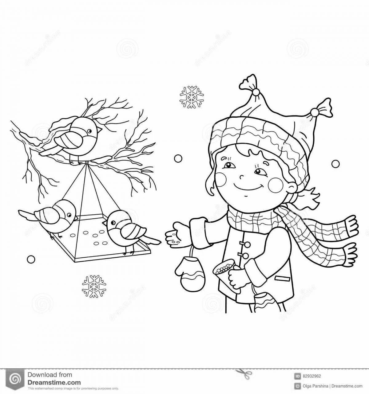 Adorable bird feeder coloring book for kids