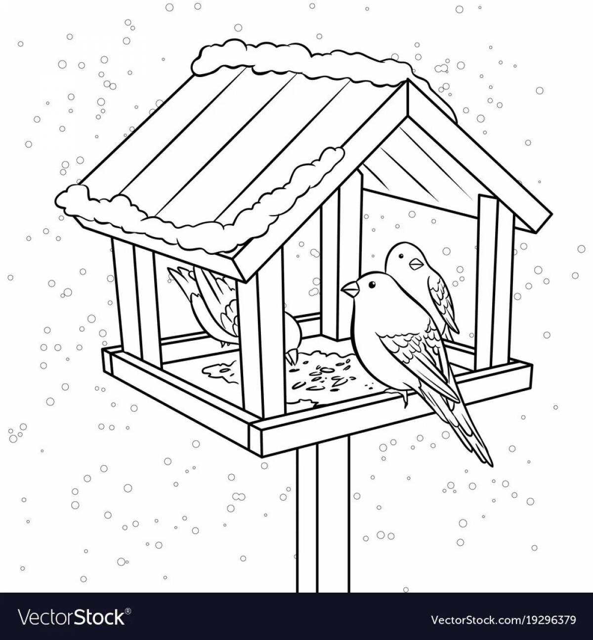 Beautiful bird feeder coloring page for kids
