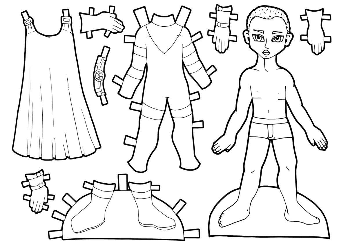 Стильный бумажный кукольный мальчик с одеждой, которую нужно вырезать