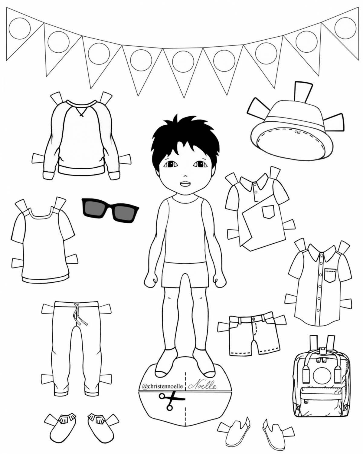 Модный бумажный кукольный мальчик с одеждой, которую нужно вырезать