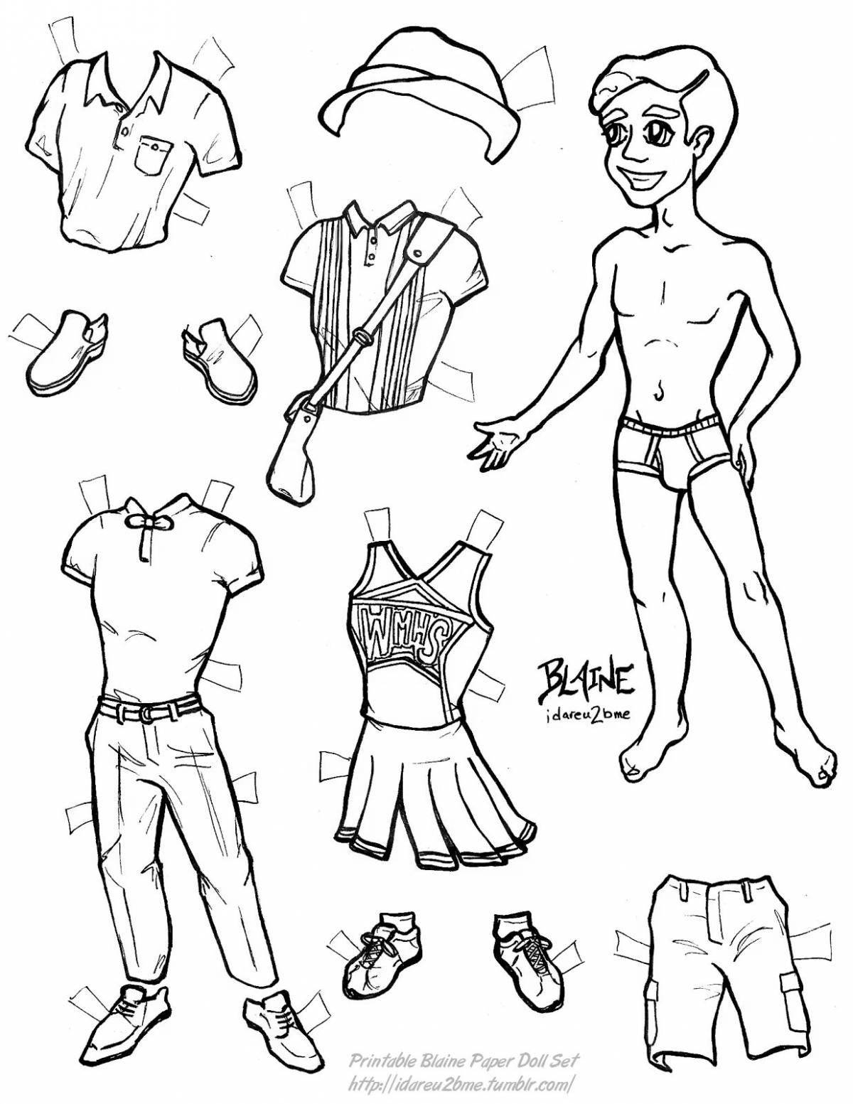 Fancy paper doll boy with clothes to cut out