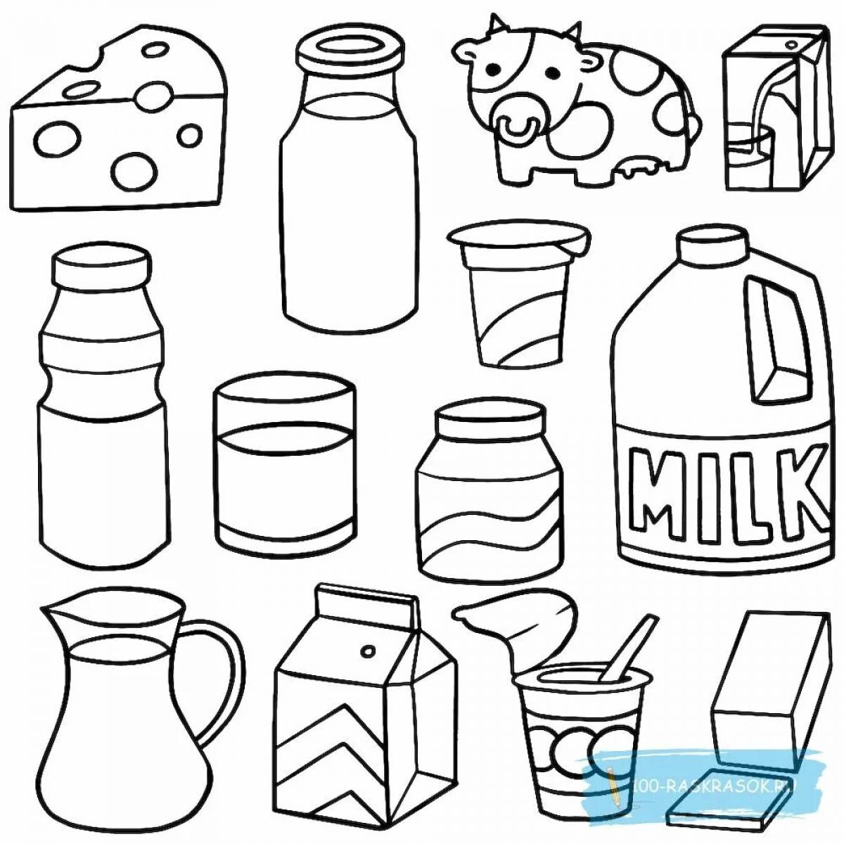 Молочные продукты раскраска для детей распечатать
