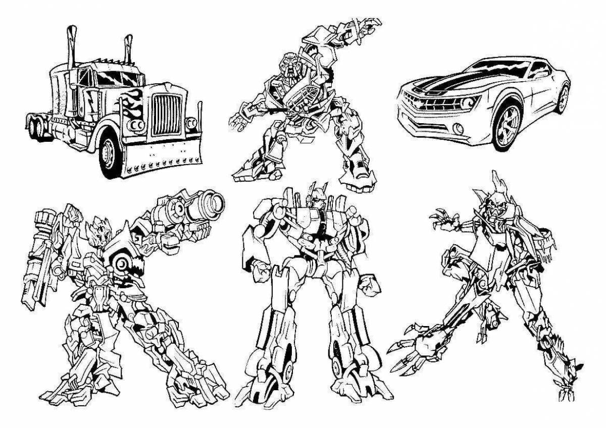 Transformers coloring pages with crazy colors for kids 6-7 years old