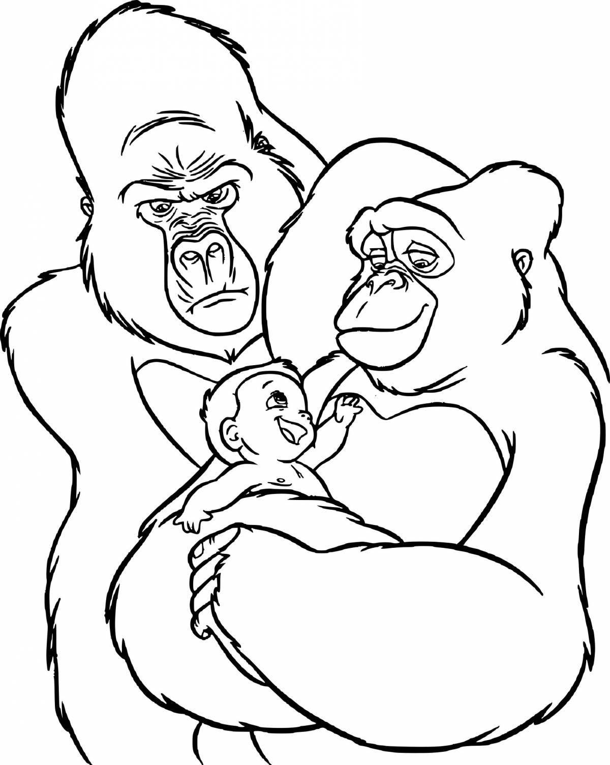 Colorful gorilla coloring book for kids