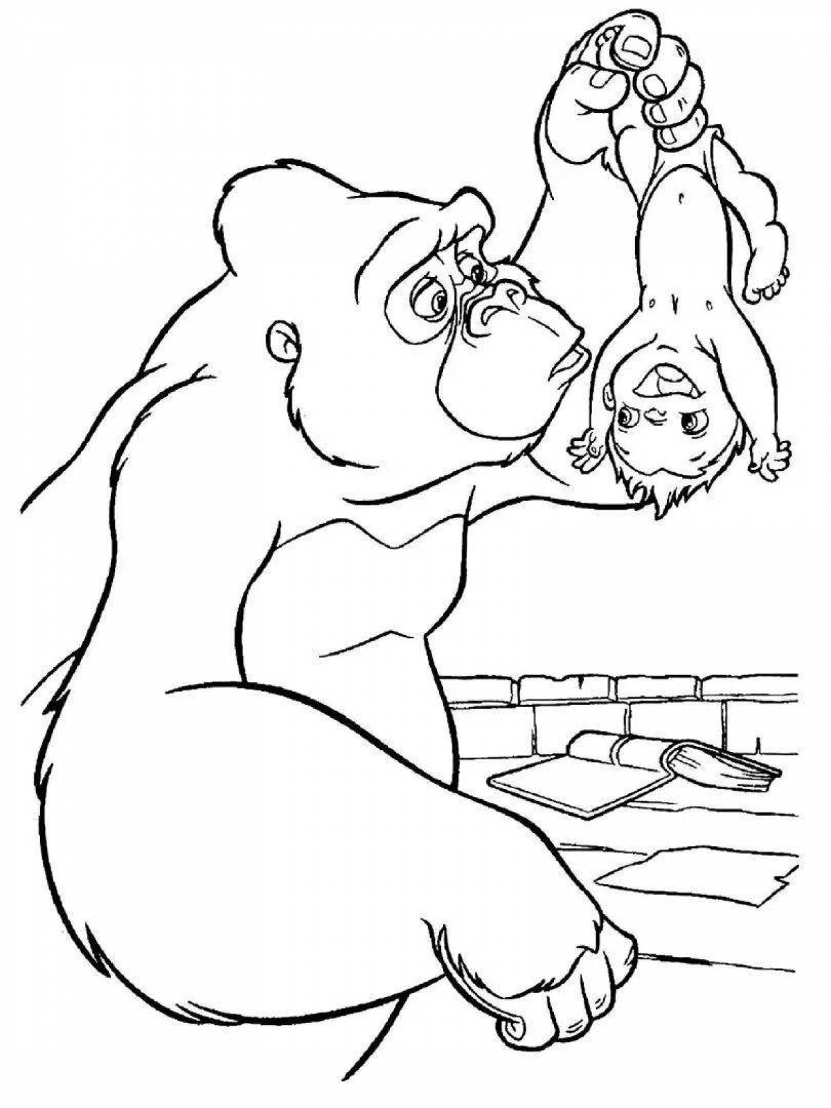 Очаровательная горилла-раскраска для детей