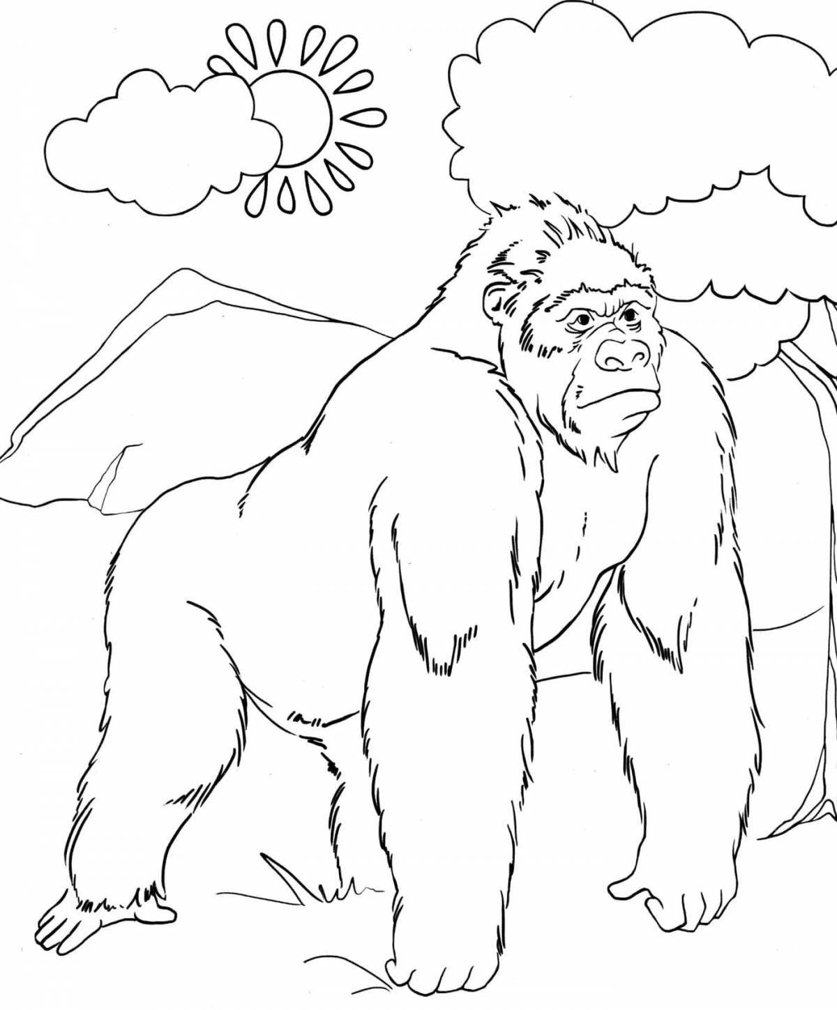 Игривая горилла-раскраска для детей