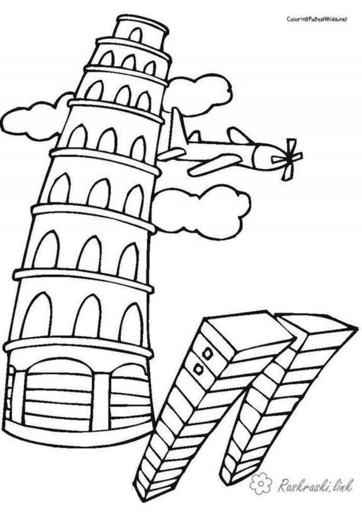Photo Colorful tower coloring page for kids