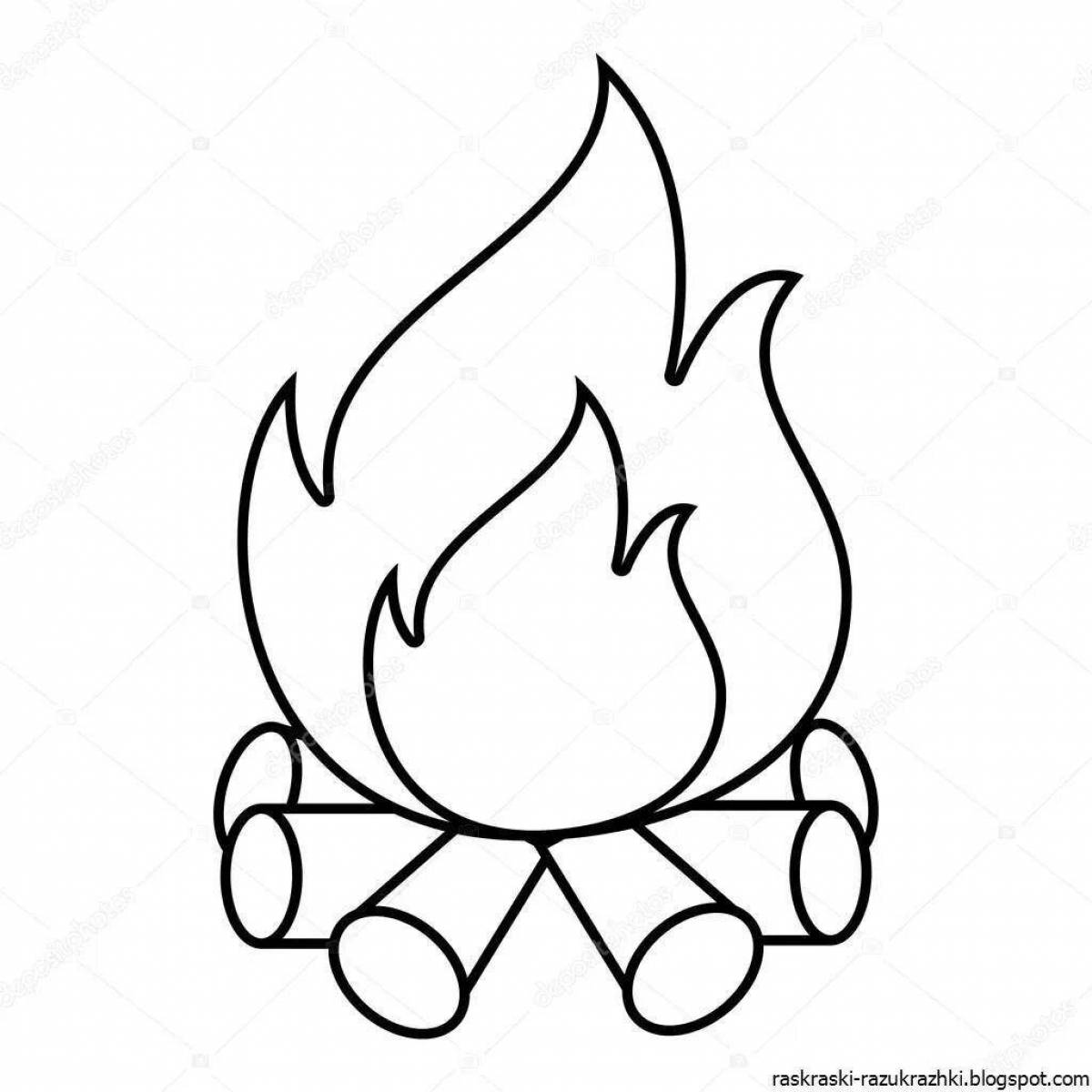 Coloring book glowing bonfire for babies