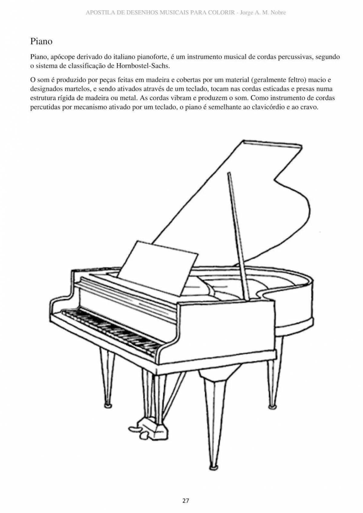 Piano coloring with colorful splashes for kids