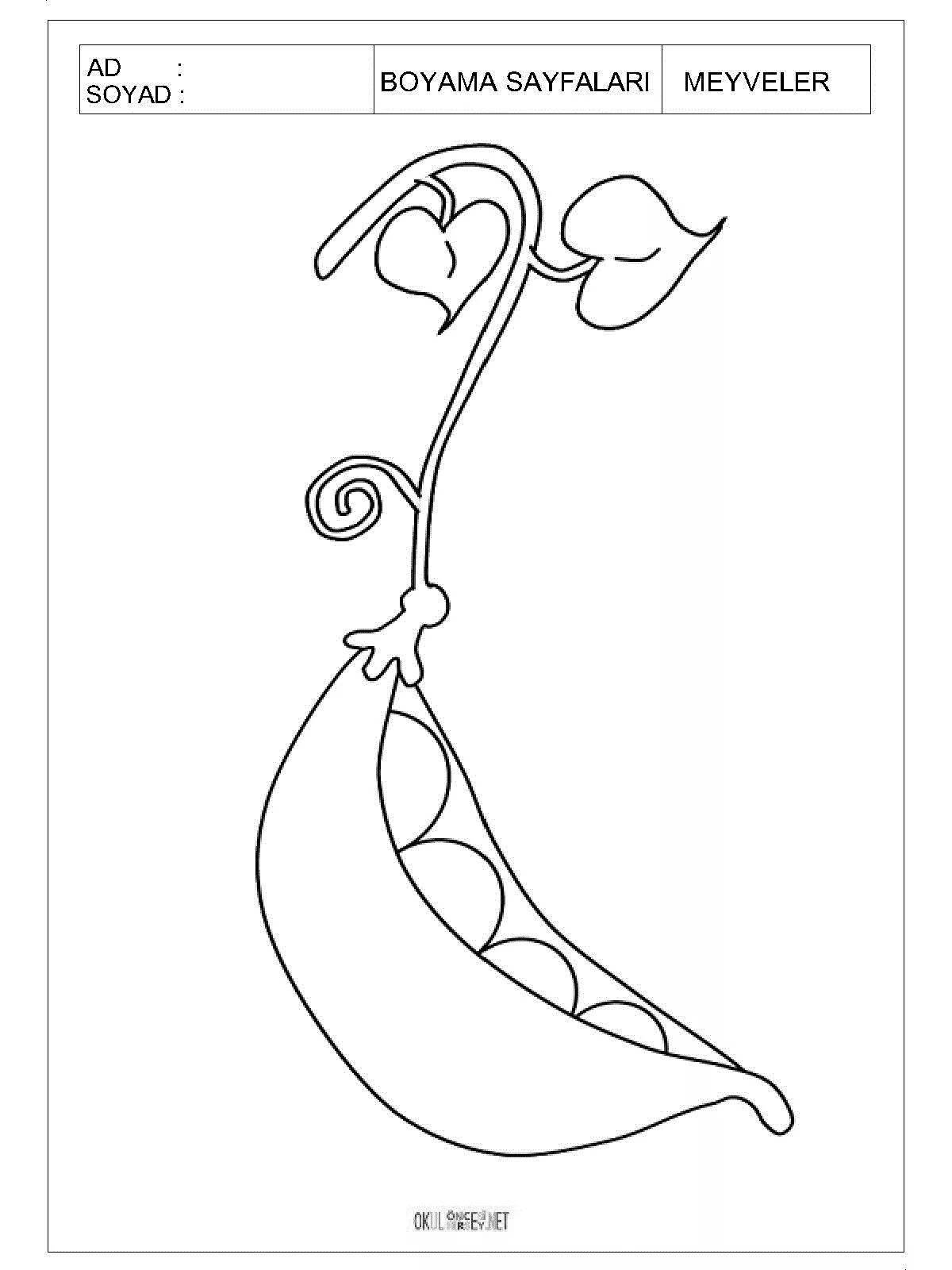 Adorable pea coloring page for students