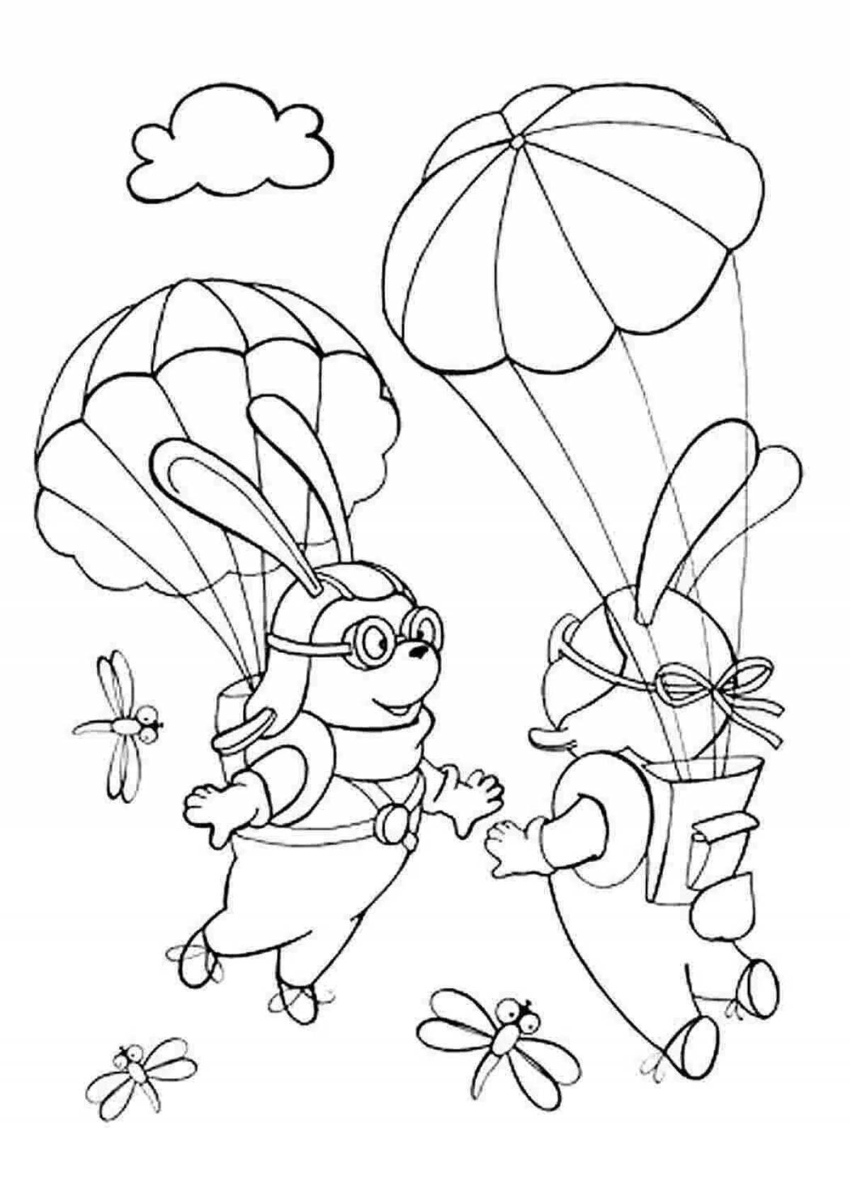 Красочная страница раскраски парашютиста для детей