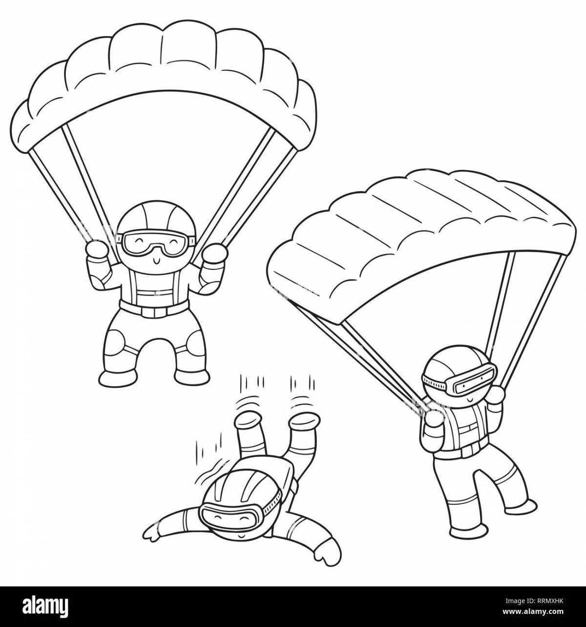 Развлекательная раскраска «парашютист» для детей
